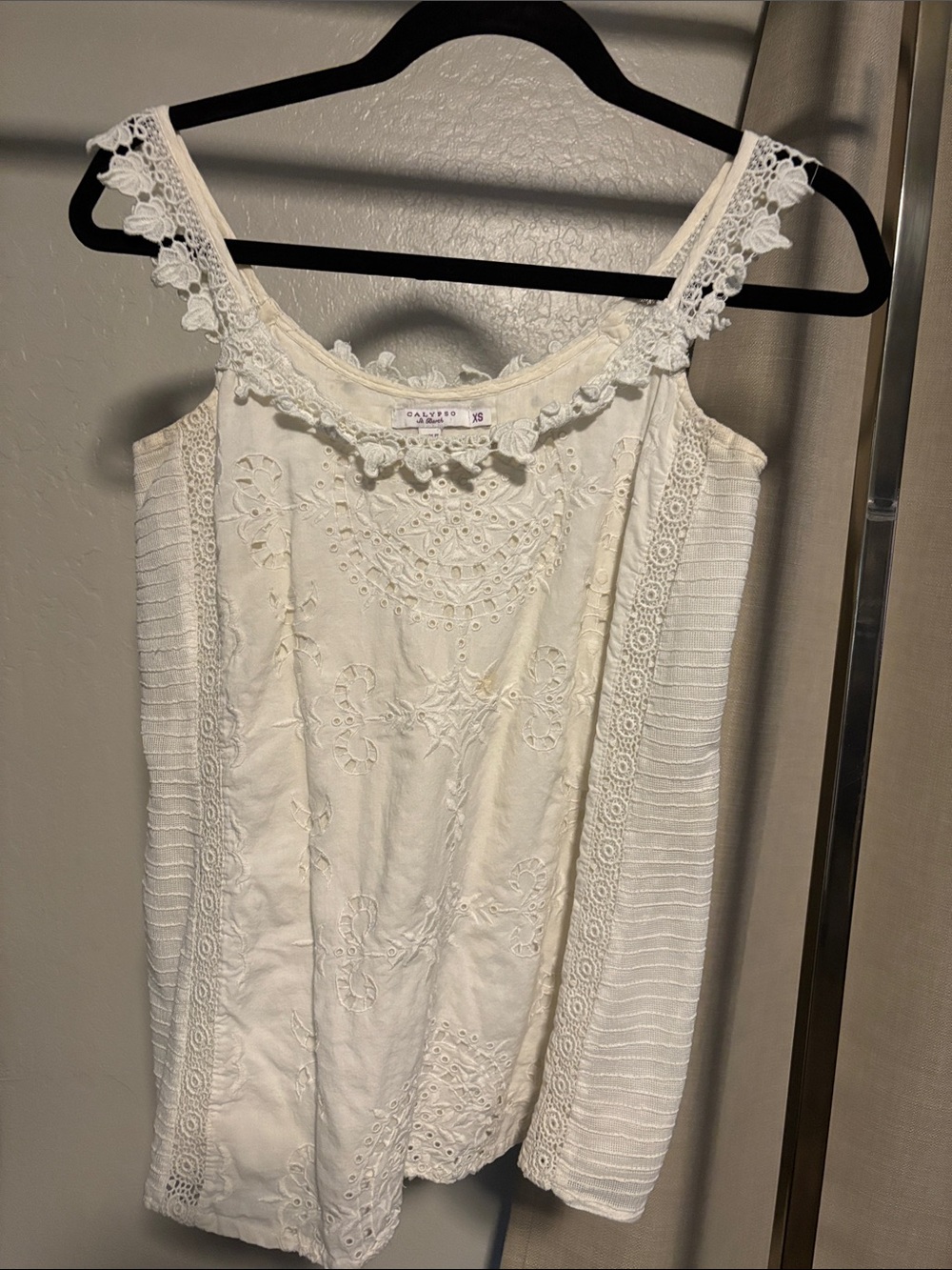 Calypso St. Barth white Eyelet & Crochet Blouse